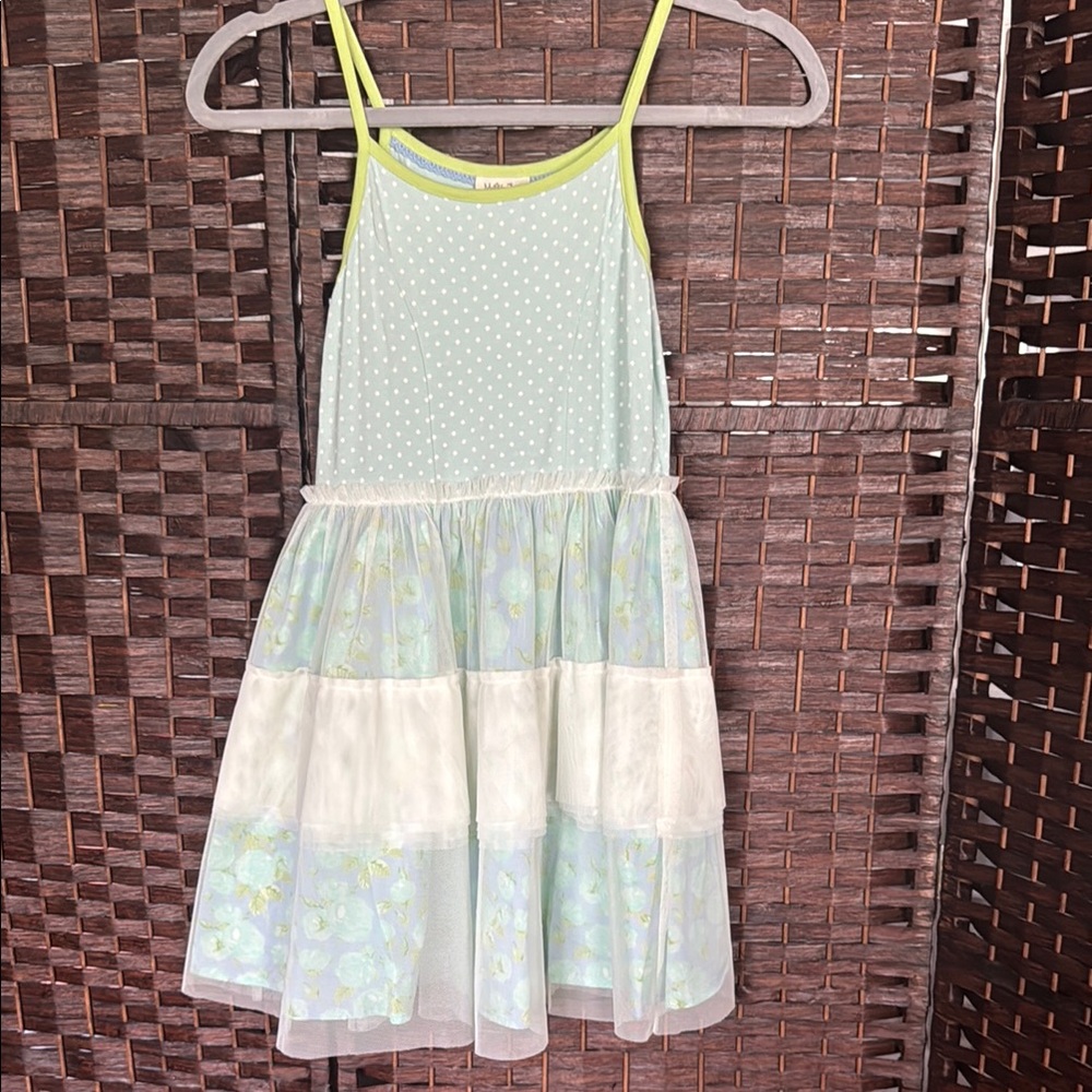 Matilda Jane Sundress aqua polka dot tank dress EUC 2014 Girls 8